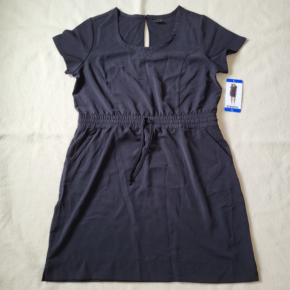 NWT Black Midi Dress Women's Size Large Pockets By 32°Cool